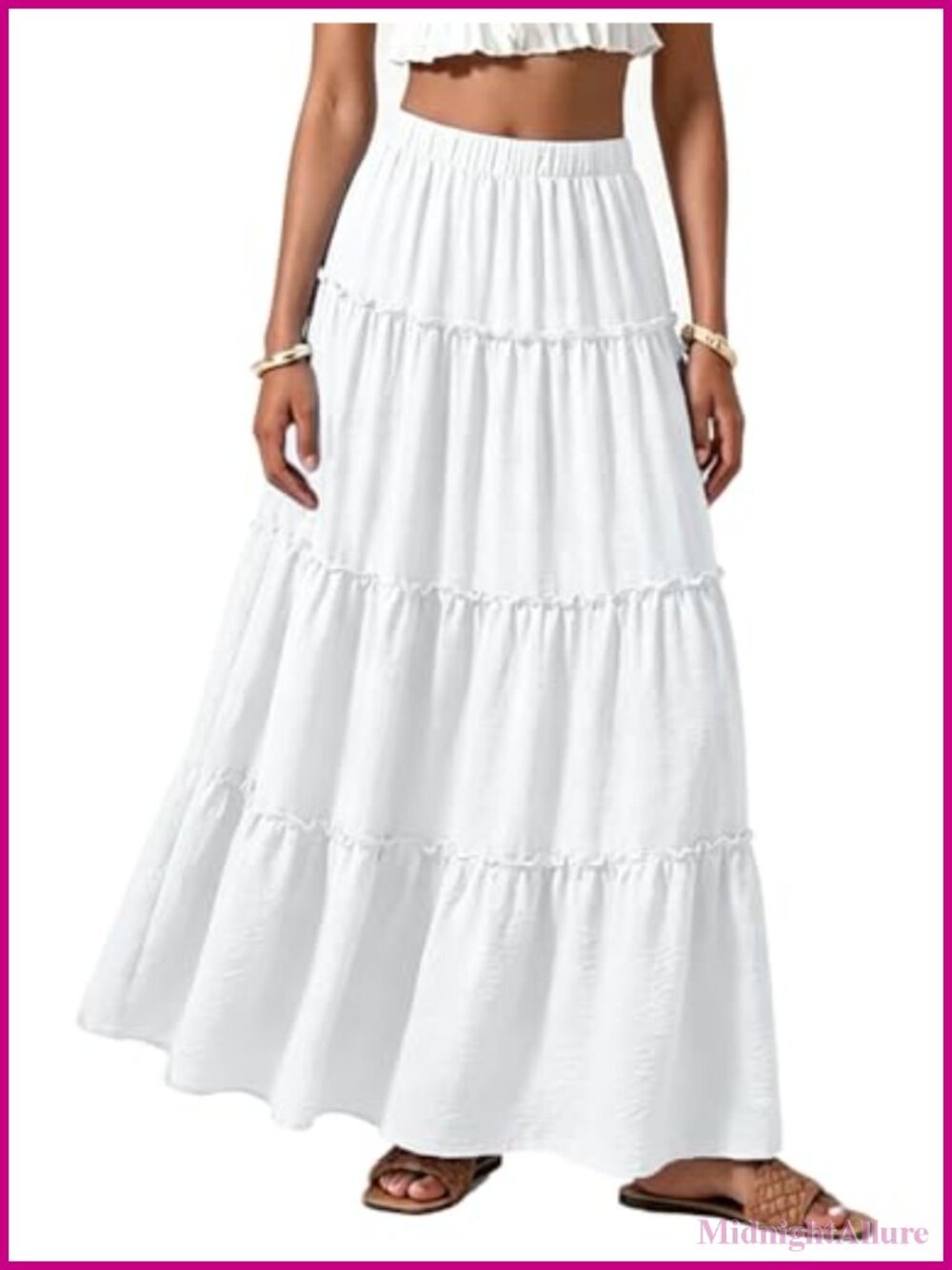 Maxi Flowy Skirt Women Summer Boho Pleated Ruffle A-Line
